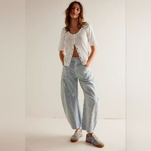 Free People We The Free Good Luck Mid Rise Stripe Barrel Jeans